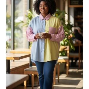 New Stein 1X Color-block Button-Up Shirt or dress